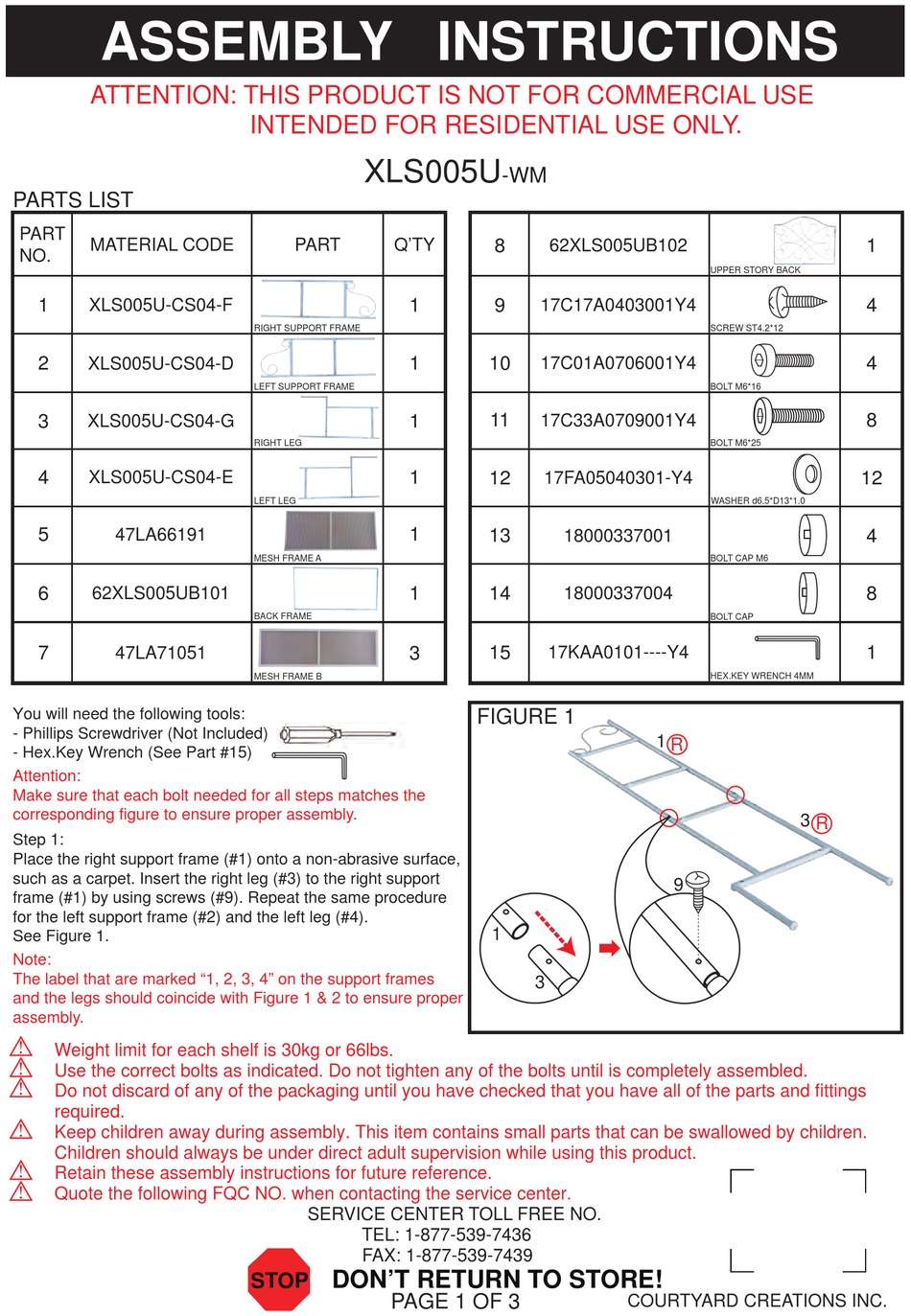 COURTYARD CREATIONS XLS005UWM ASSEMBLY INSTRUCTIONS Pdf Download