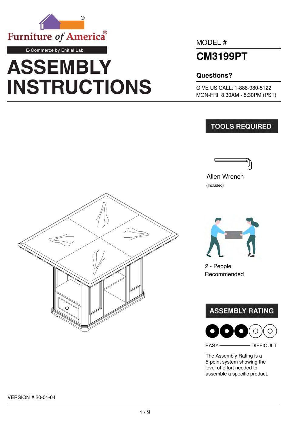 FURNITURE OF AMERICA CM3199PT ASSEMBLY INSTRUCTIONS MANUAL Pdf Download