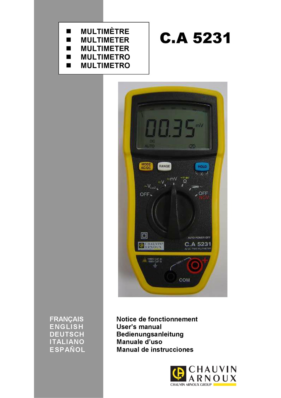 CHAUVIN ARNOUX C.A 5231 USER MANUAL Pdf Download ManualsLib