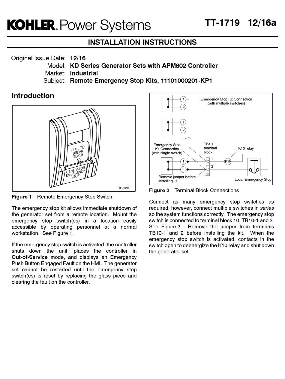 KOHLER POWER SYSTEMS KD SERIES INSTALLATION INSTRUCTIONS Pdf Download