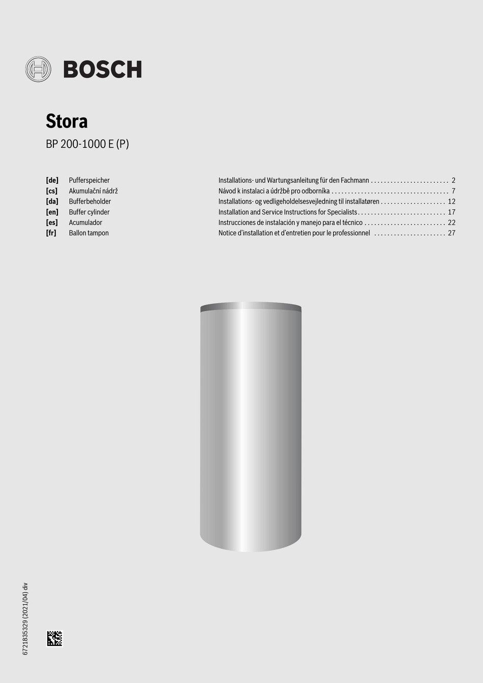 BOSCH STORA BP 200 EK INSTALLATION AND SERVICE INSTRUCTIONS MANUAL Pdf