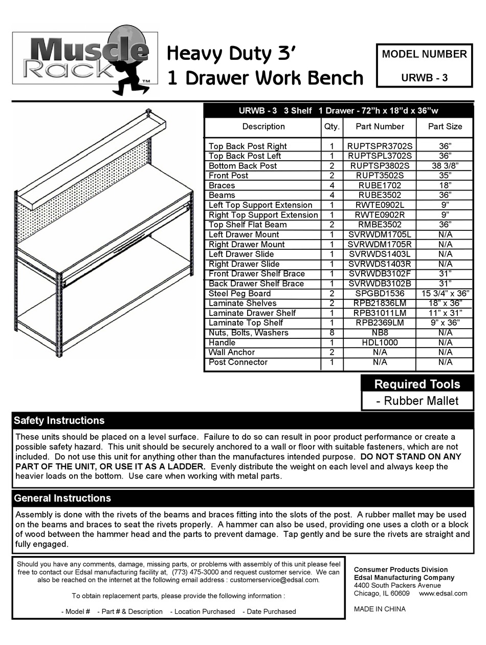 EDSAL MUSCLE RACK URWB3 QUICK START MANUAL Pdf Download ManualsLib