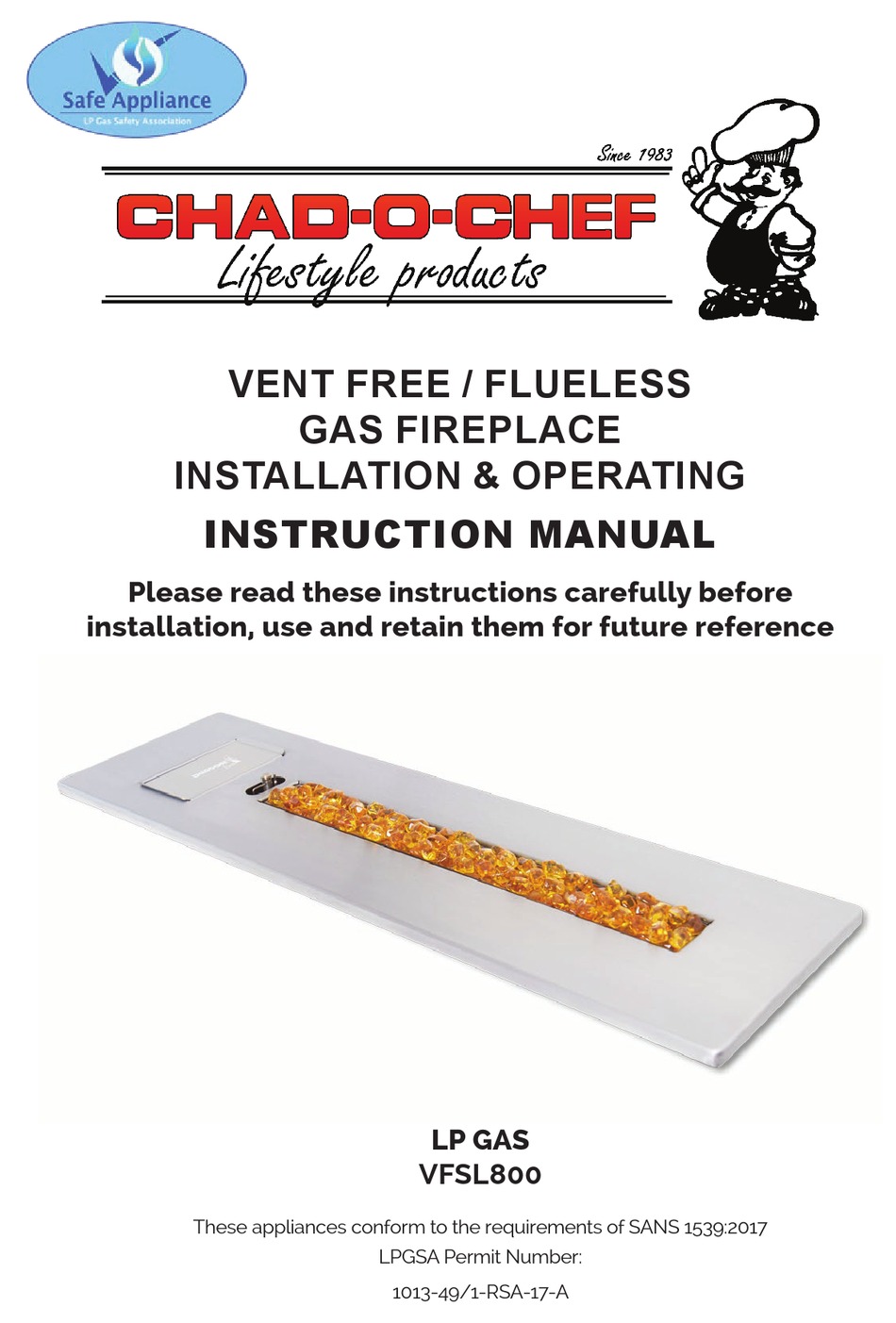 CHADOCHEF VFSL800 INSTALLATION & OPERATING INSTRUCTION MANUAL Pdf