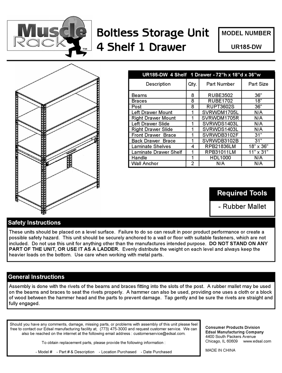 EDSAL MUSCLE RACK UR185DW QUICK START MANUAL Pdf Download ManualsLib