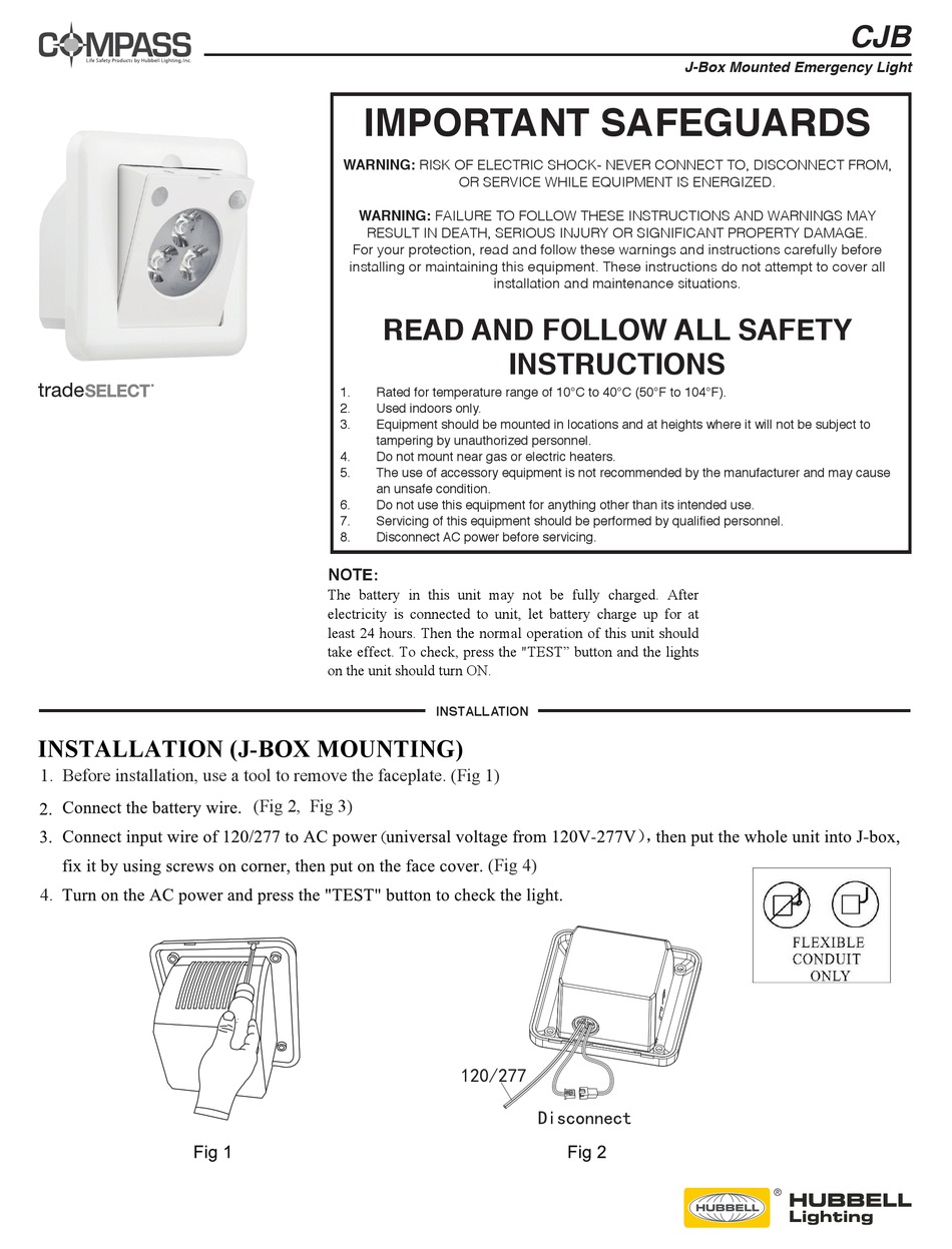 HUBBELL LIGHTING COMPASS TRADESELECT CJB QUICK START MANUAL Pdf
