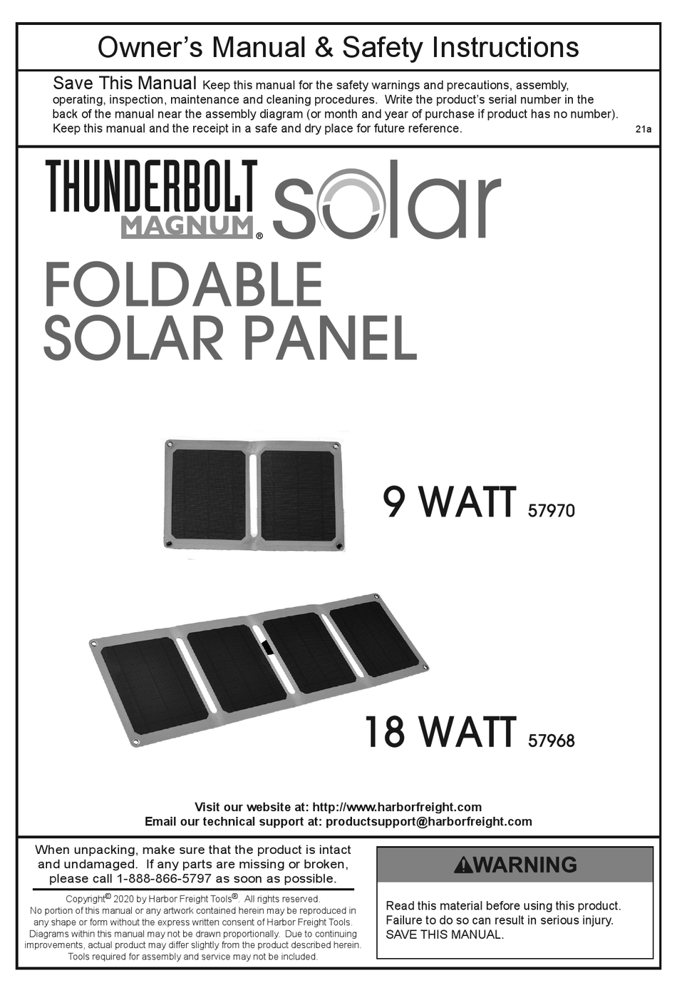 THUNDERBOLT MAGNUM SOLAR 57970 OWNER'S MANUAL & SAFETY INSTRUCTIONS Pdf