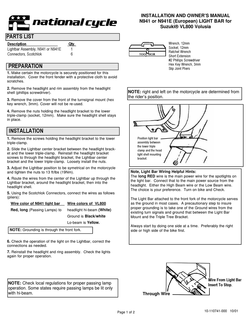 NATIONAL CYCLE N941 INSTALLATION AND OWNER