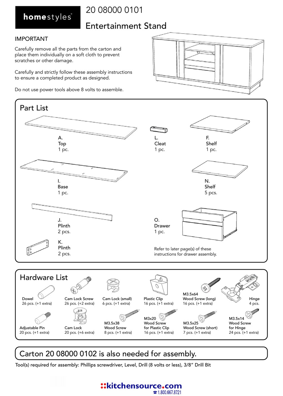 HOMESTYLES 20 08000 0101 ASSEMBLY INSTRUCTIONS MANUAL Pdf Download