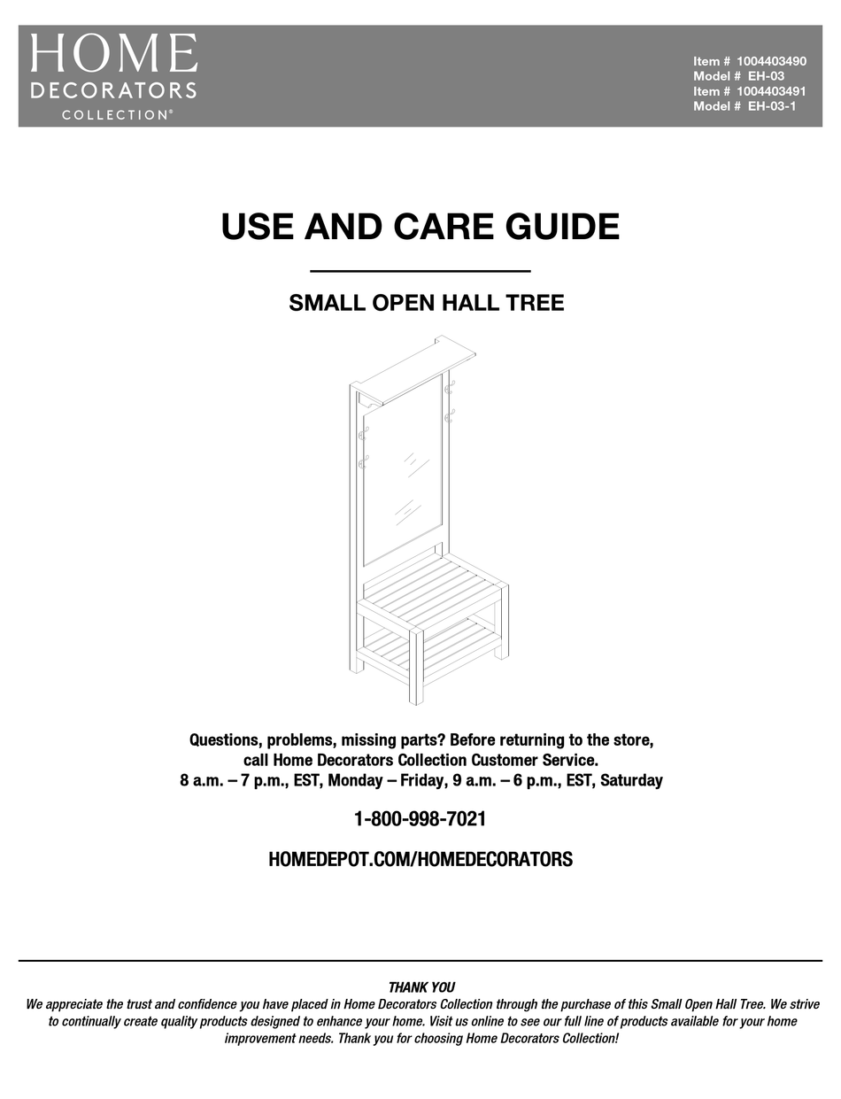 HOME DECORATORS COLLECTION EH03 USE AND CARE MANUAL Pdf Download