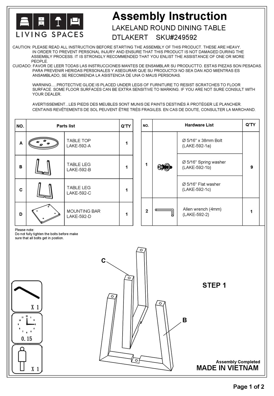 LIVING SPACES LAKELAND DTLAKERT ASSEMBLY INSTRUCTION Pdf Download