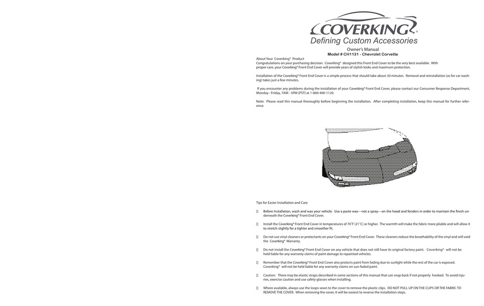 COVERKING CH1131 OWNER'S MANUAL Pdf Download ManualsLib