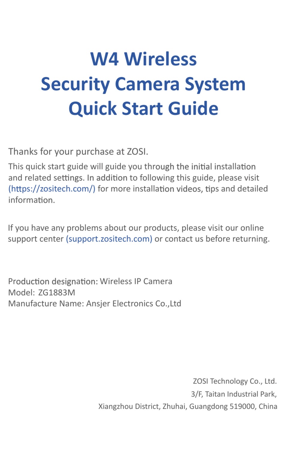 ZOSI ZG1883M QUICK START MANUAL Pdf Download ManualsLib