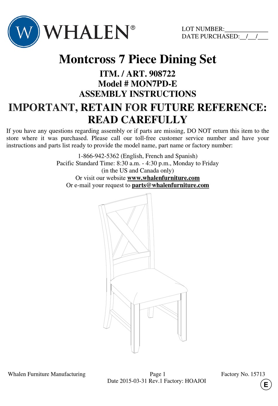 WHALEN MON7PDE ASSEMBLY INSTRUCTIONS MANUAL Pdf Download ManualsLib