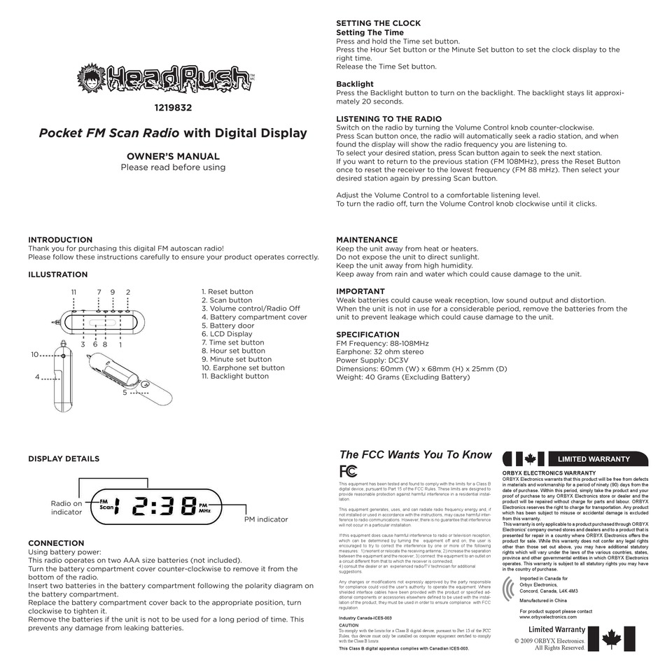 HEADRUSH 1219832 OWNER'S MANUAL Pdf Download ManualsLib