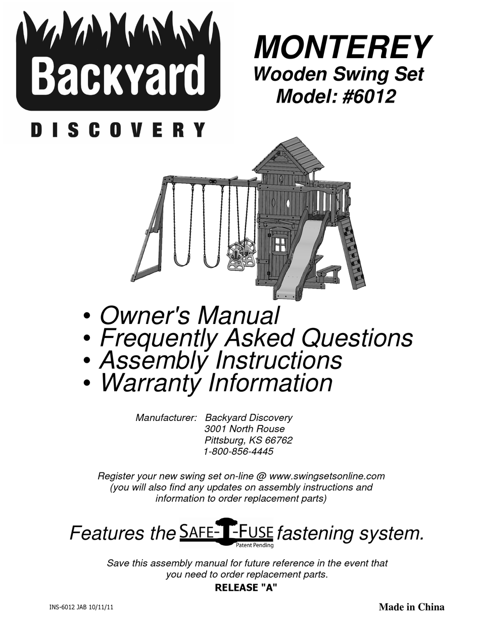 BACKYARD DISCOVERY MONTEREY 6012 MANUAL Pdf Download | ManualsLib