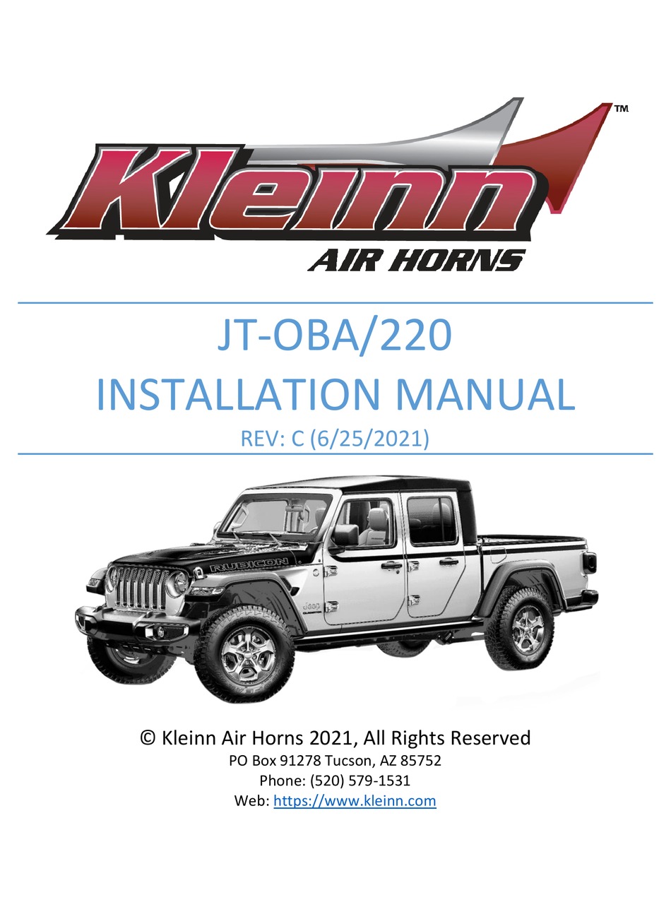 KLEINN AIR HORNS JTOBA INSTALLATION MANUAL Pdf Download ManualsLib