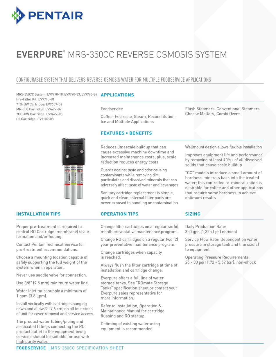 PENTAIR EVERPURE MRS350CC QUICK MANUAL Pdf Download ManualsLib