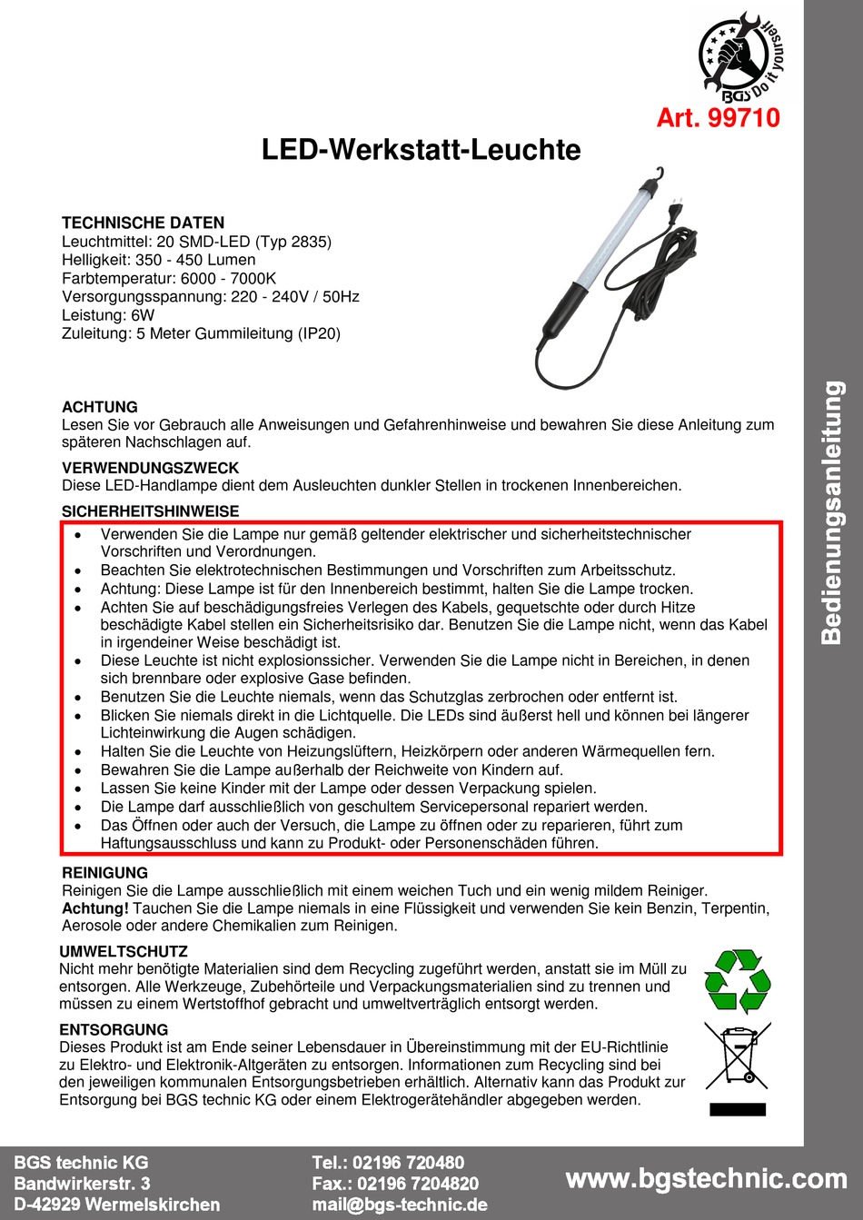 BGS TECHNIC BGS 99710 INSTRUCTION MANUAL Pdf Download ManualsLib