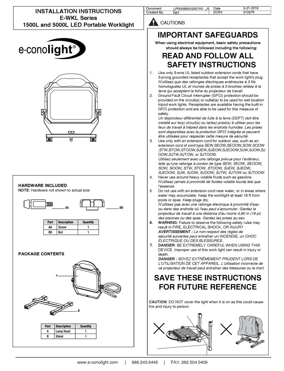 ECONOLIGHT EWKL SERIES INSTALLATION INSTRUCTIONS MANUAL Pdf Download