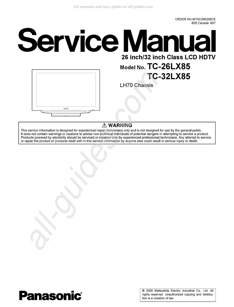 PANASONIC TC-26LX85 SERVICE MANUAL Pdf Download | ManualsLib