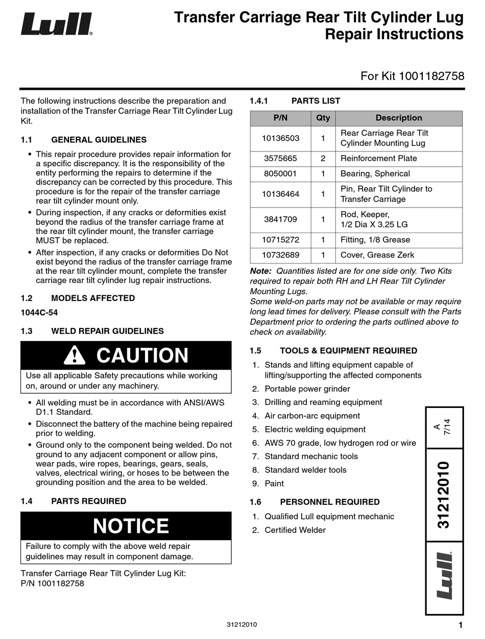 LULL 1001182758 REPAIR INSTRUCTIONS Pdf Download ManualsLib