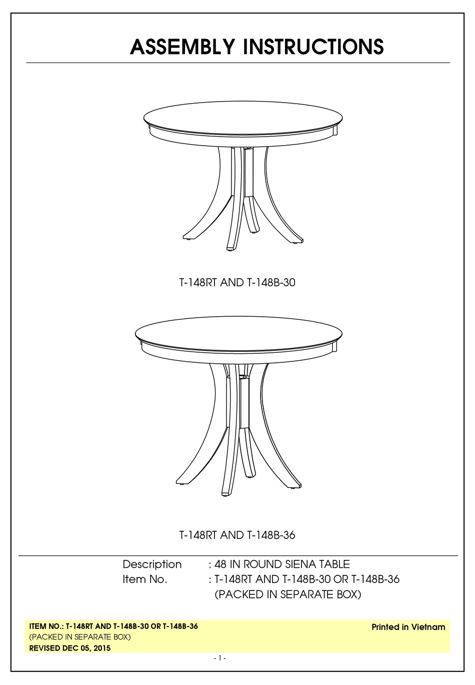 UNFINISHED FURNITURE OF WILMINGTON T148RT ASSEMBLY INSTRUCTIONS Pdf