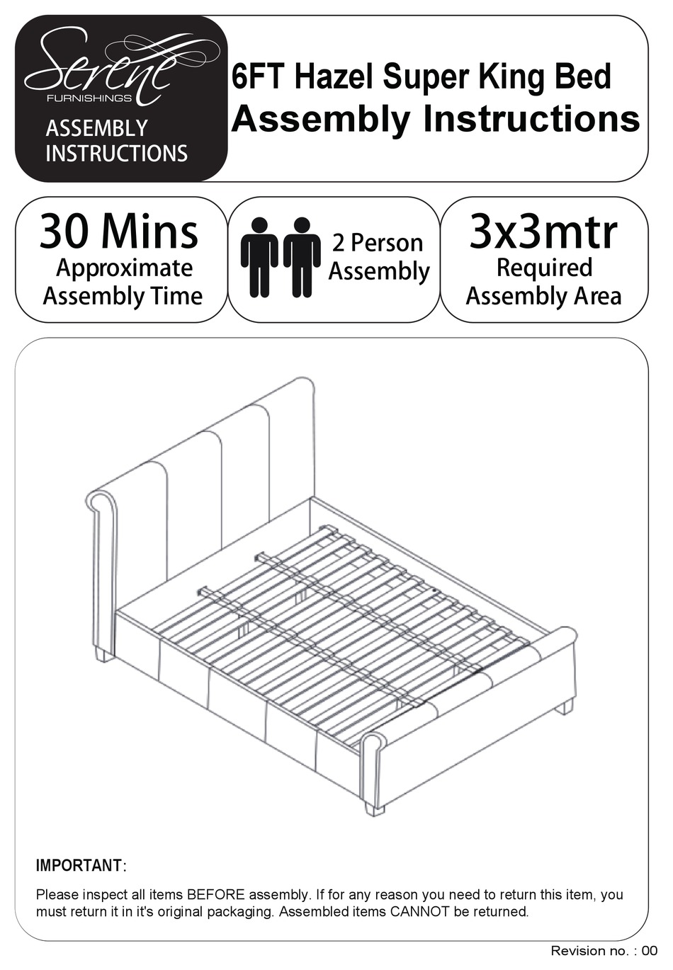 SERENE 6FT HAZEL SUPER KING BED ASSEMBLY INSTRUCTIONS MANUAL Pdf Download ManualsLib