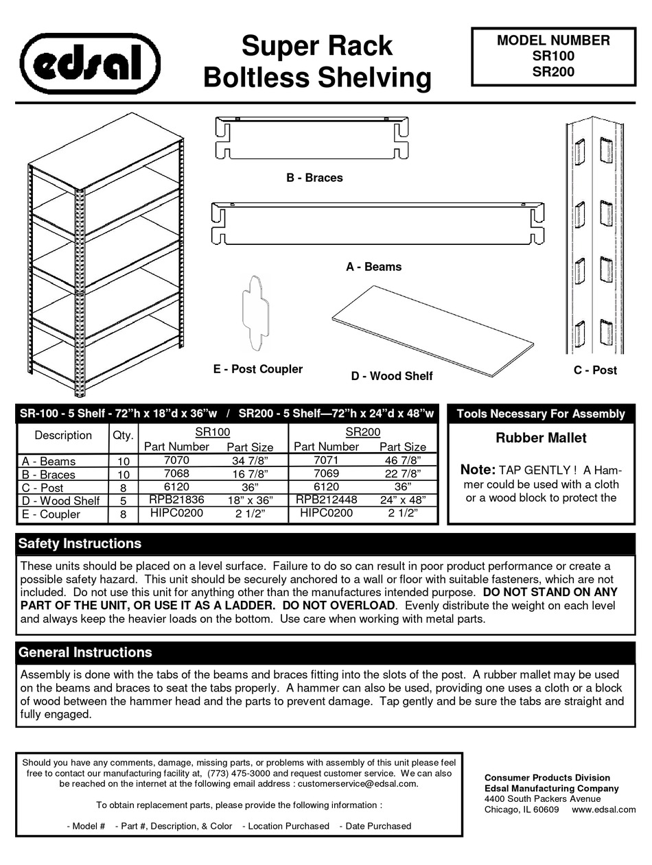 EDSAL SUPER RACK SR100 ASSEMBLY INSTRUCTIONS Pdf Download ManualsLib