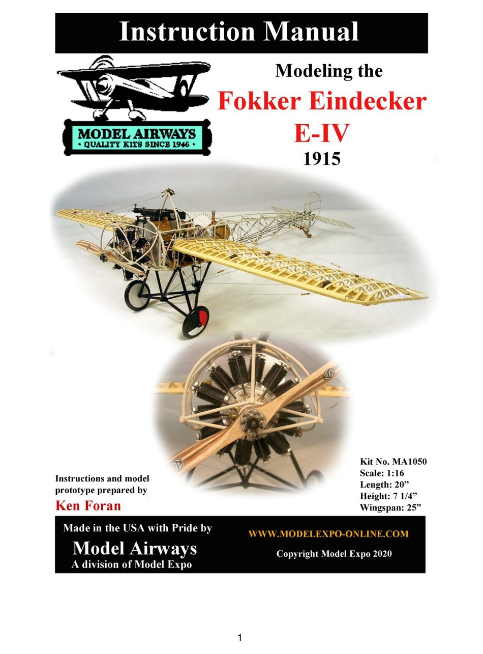 Model Airways Fokker Eindecker E Iv Instruction Manual Pdf Download