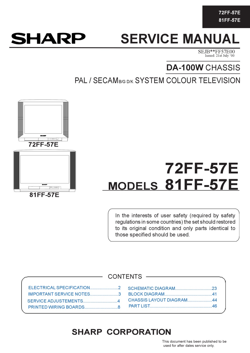 SHARP 72FF57E SERVICE MANUAL Pdf Download ManualsLib