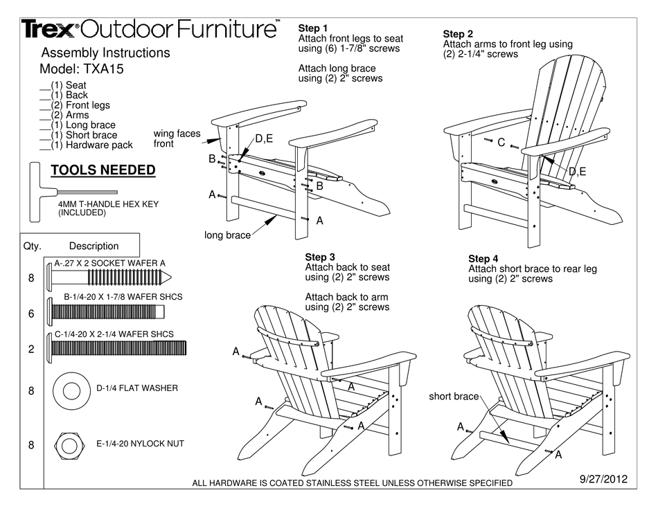 TREX OUTDOOR FURNITURE TXA15 ASSEMBLY INSTRUCTIONS Pdf Download