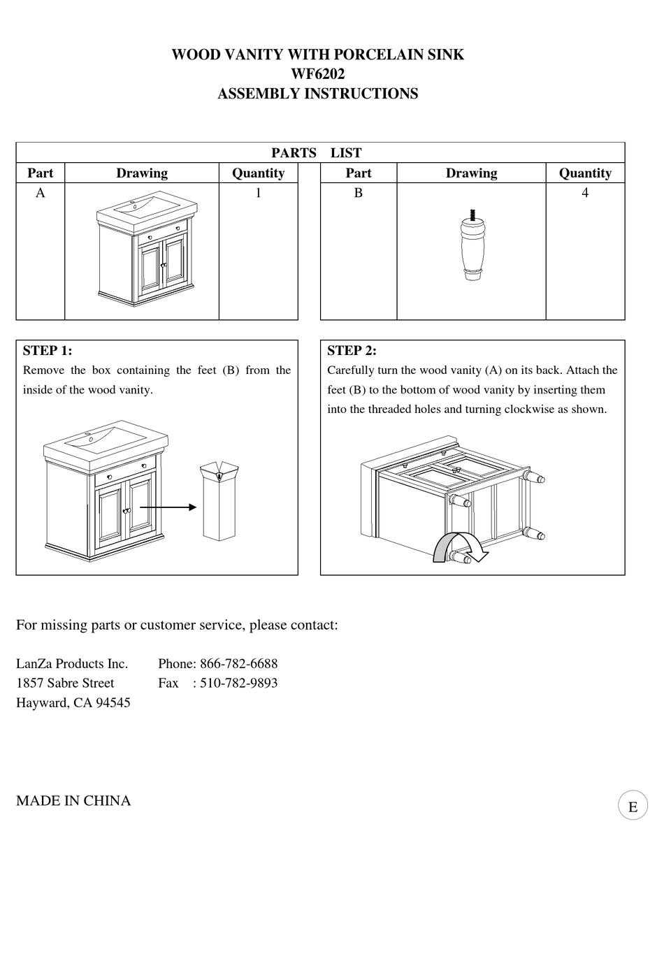 LANZAR WF6202 ASSEMBLY INSTRUCTIONS Pdf Download | ManualsLib