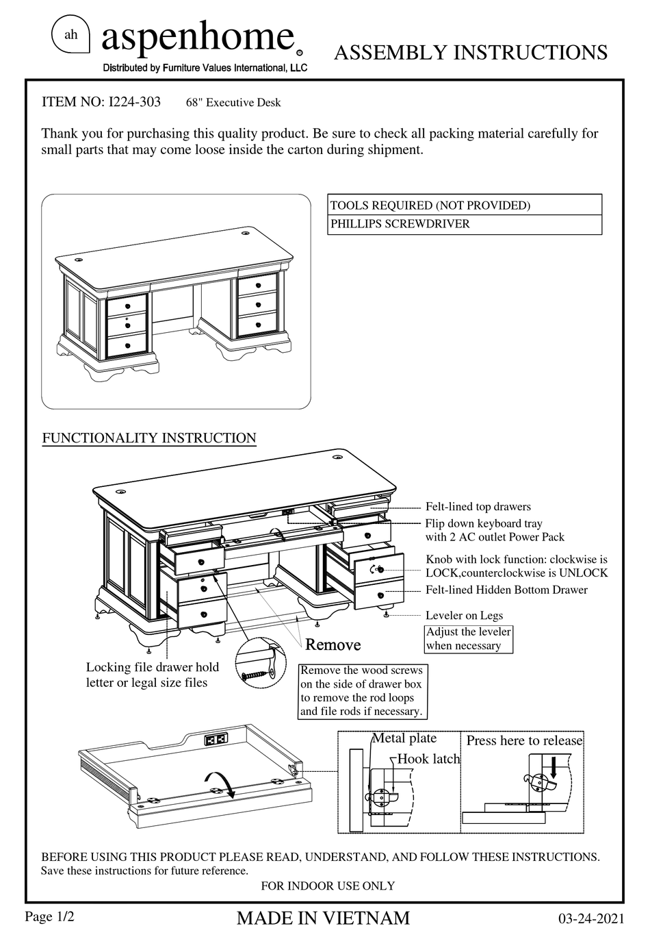 ASPENHOME I224303 ASSEMBLY INSTRUCTIONS Pdf Download ManualsLib