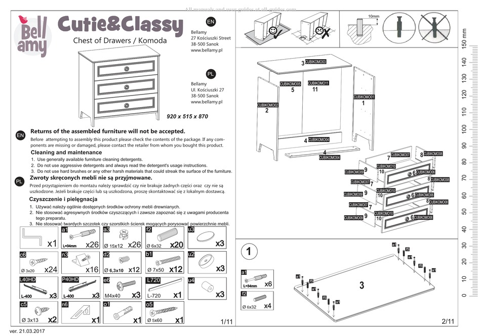 BELLAMY CUTIE & CLASSY CHEST OF DRAWERS MANUAL Pdf Download ManualsLib