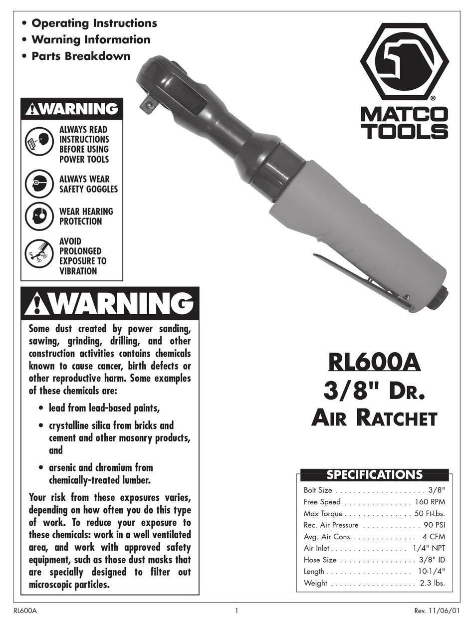 MATCO TOOLS RL600A OPERATING INSTRUCTIONS Pdf Download ManualsLib