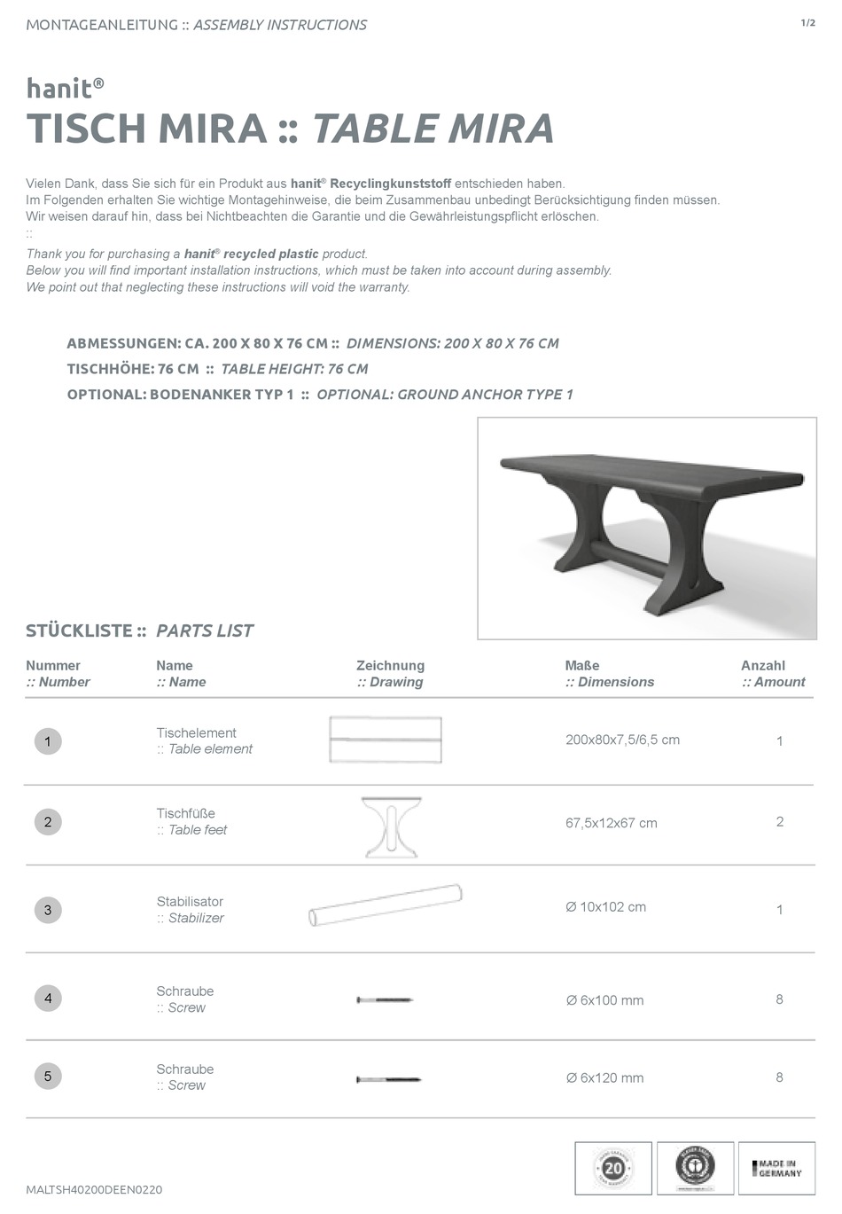 HANIT MIRA ASSEMBLY INSTRUCTIONS Pdf Download ManualsLib