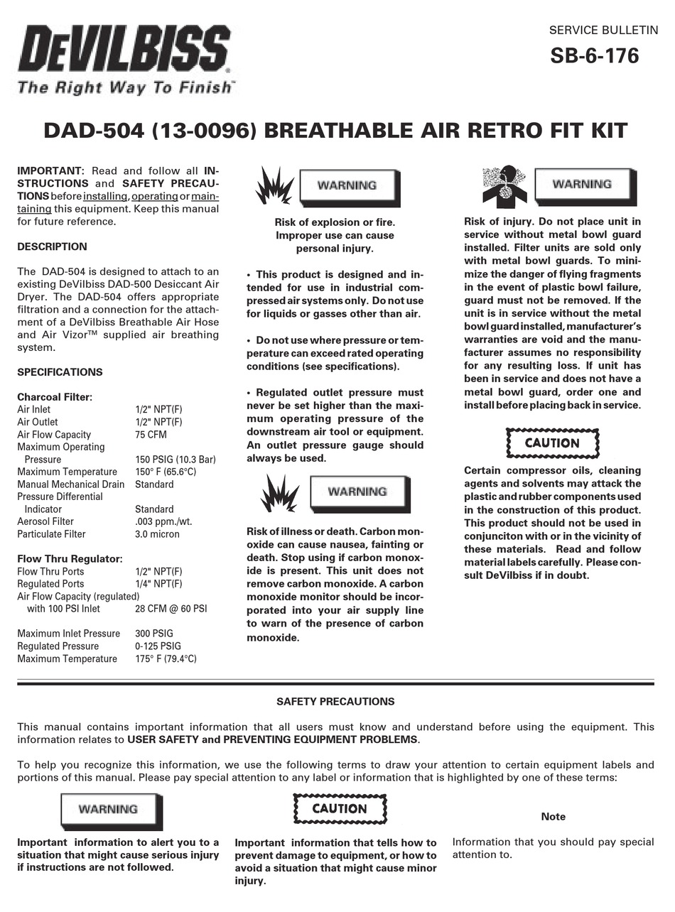 DEVILLBISS AIR POWER COMPANY DAD504 QUICK START MANUAL Pdf Download