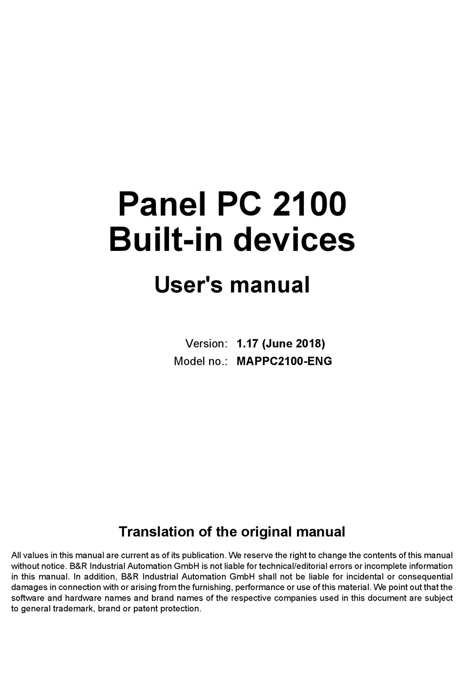 B&R PANEL PC 2100 USER MANUAL Pdf Download | ManualsLib