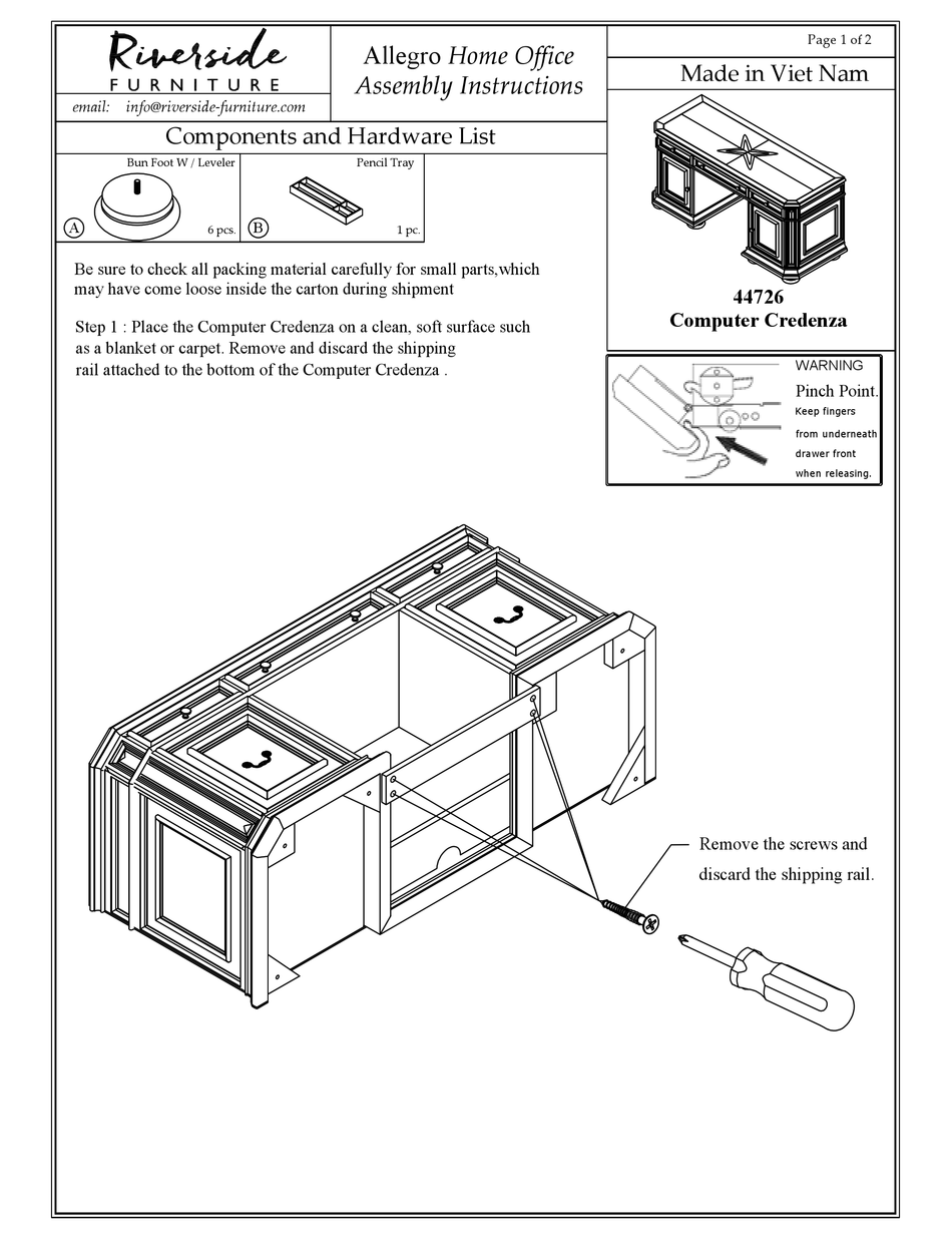 RIVERSIDE FURNITURE 44726 ASSEMBLY INSTRUCTIONS Pdf Download ManualsLib