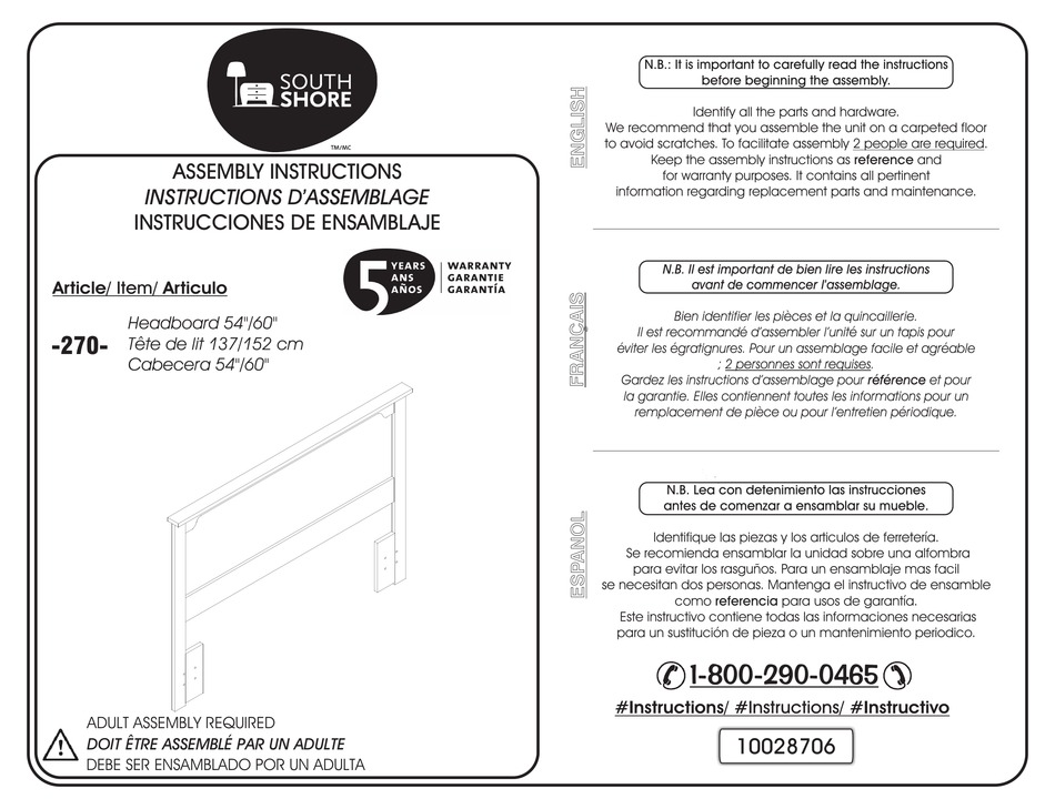 SOUTH SHORE 270 ASSEMBLY INSTRUCTIONS MANUAL Pdf Download ManualsLib