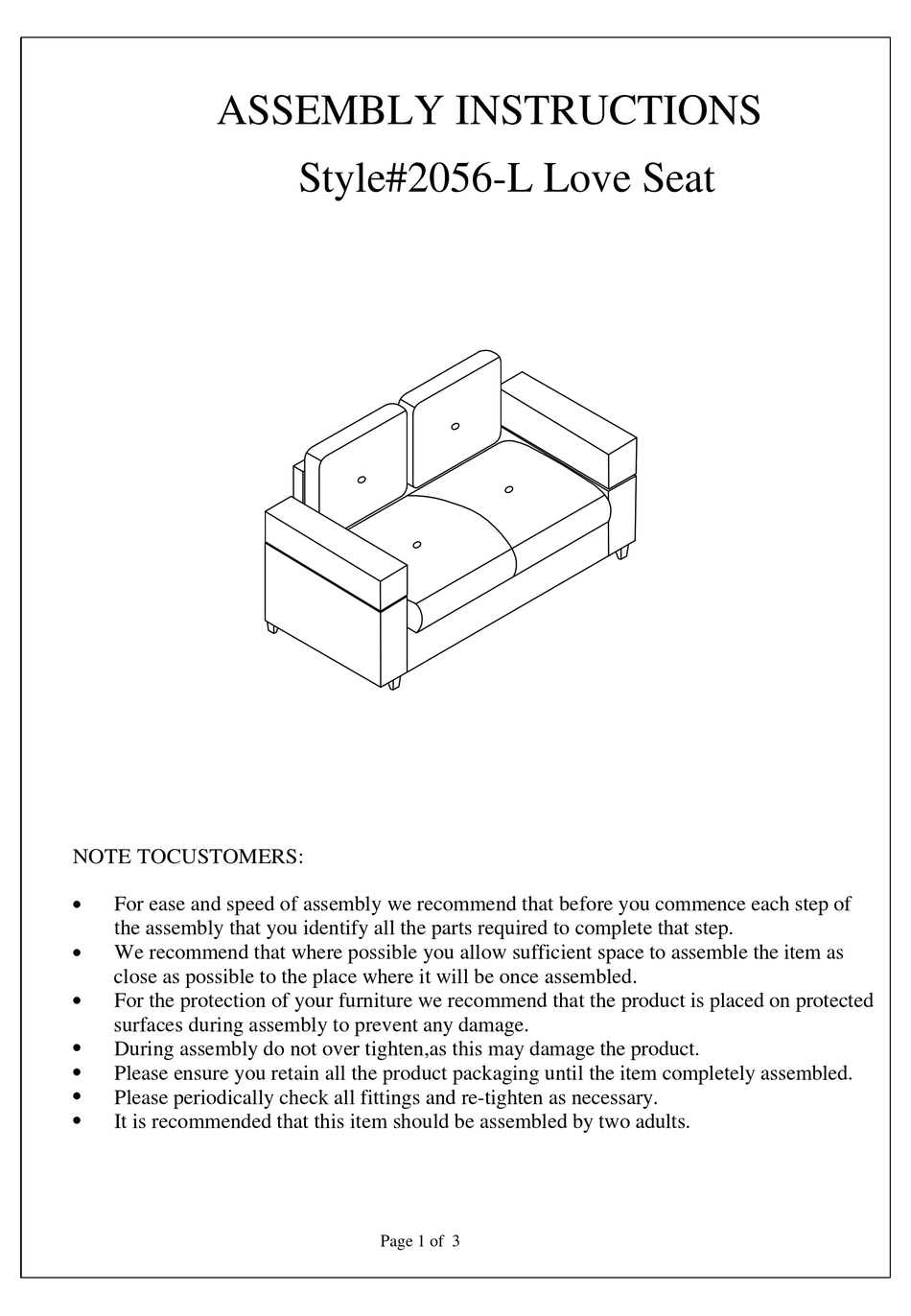 OVERSTOCK 2056L LOVE SEAT ASSEMBLY INSTRUCTIONS Pdf Download ManualsLib