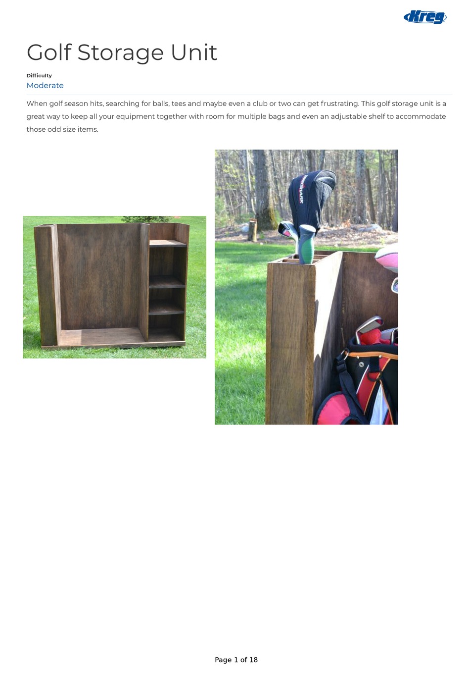 KREG GOLF STORAGE UNIT ASSEMBLY INSTRUCTIONS MANUAL Pdf Download