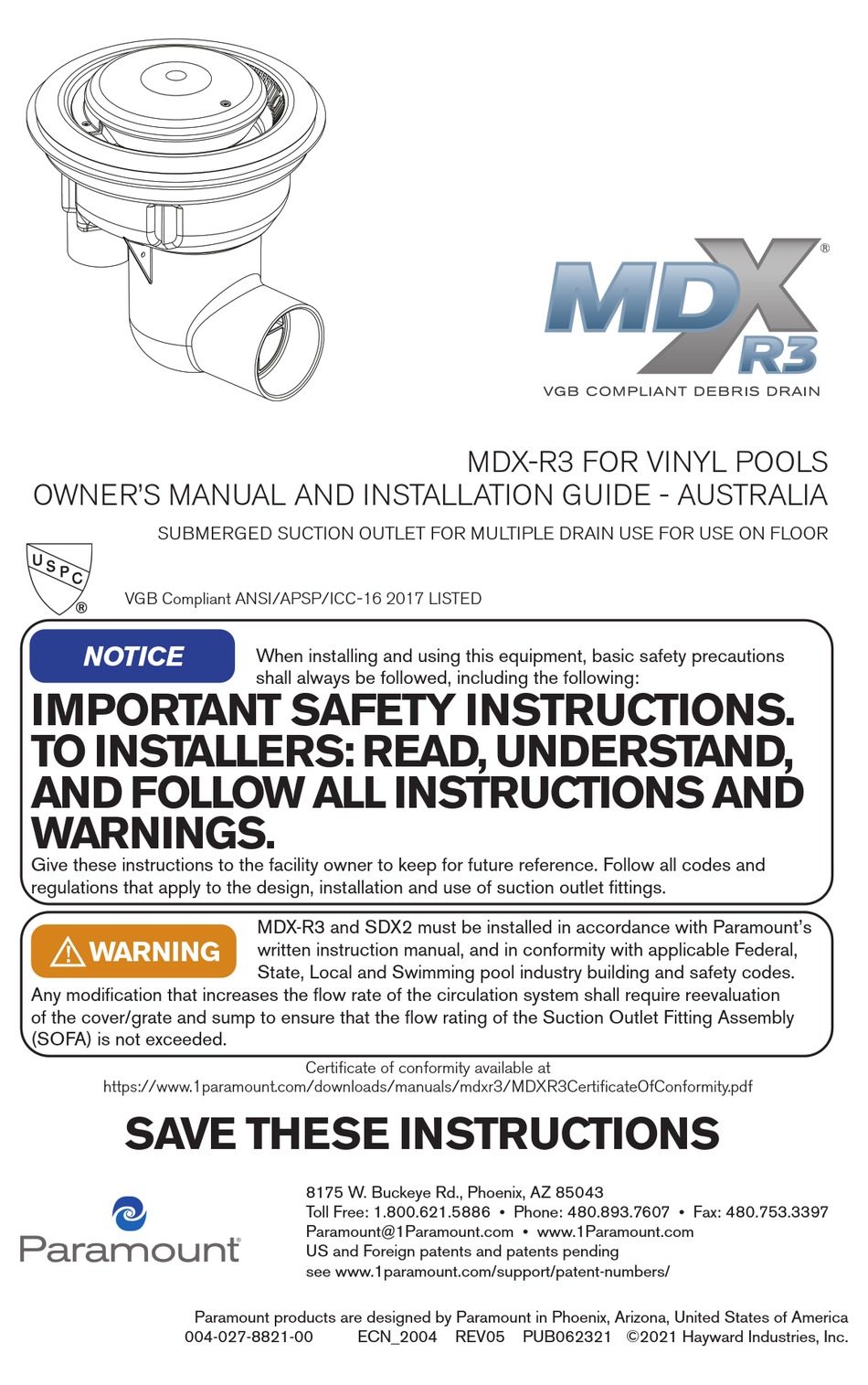 PARAMOUNT FITNESS MDXR3 OWNER'S MANUAL AND INSTALLATION MANUAL Pdf