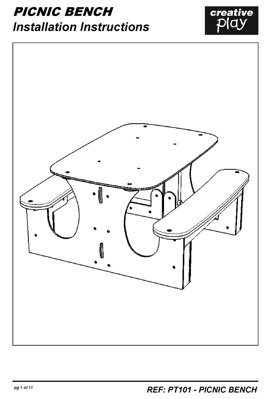 CREATIVE PLAY PICNIC BENCH INSTALLATION INSTRUCTIONS MANUAL Pdf