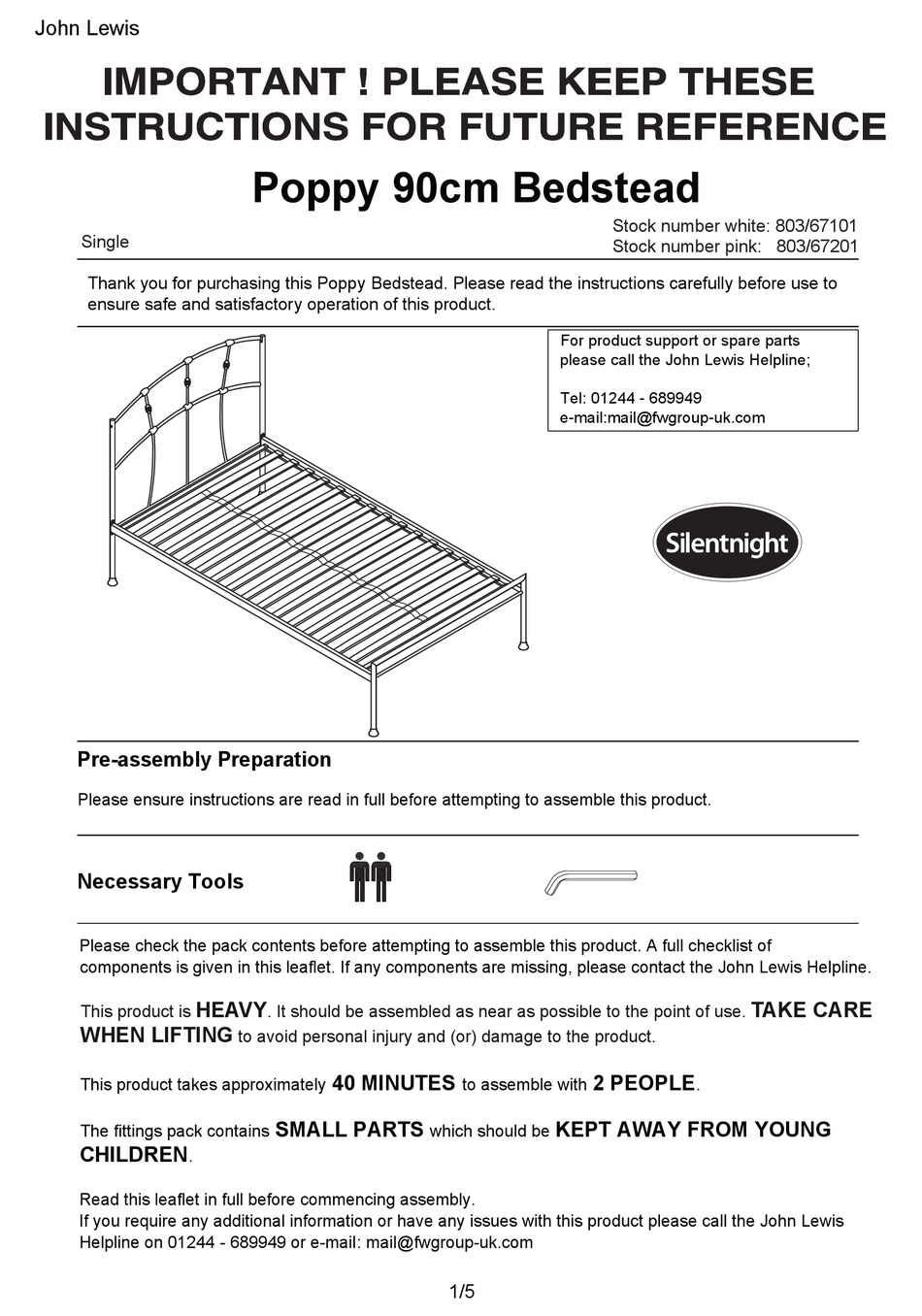 JOHN LEWIS SILENTNIGHT 803/67101 INSTRUCTIONS Pdf Download ManualsLib