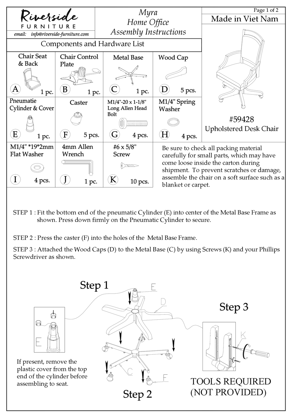 RIVERSIDE FURNITURE MYRA 59428 ASSEMBLY INSTRUCTIONS Pdf Download