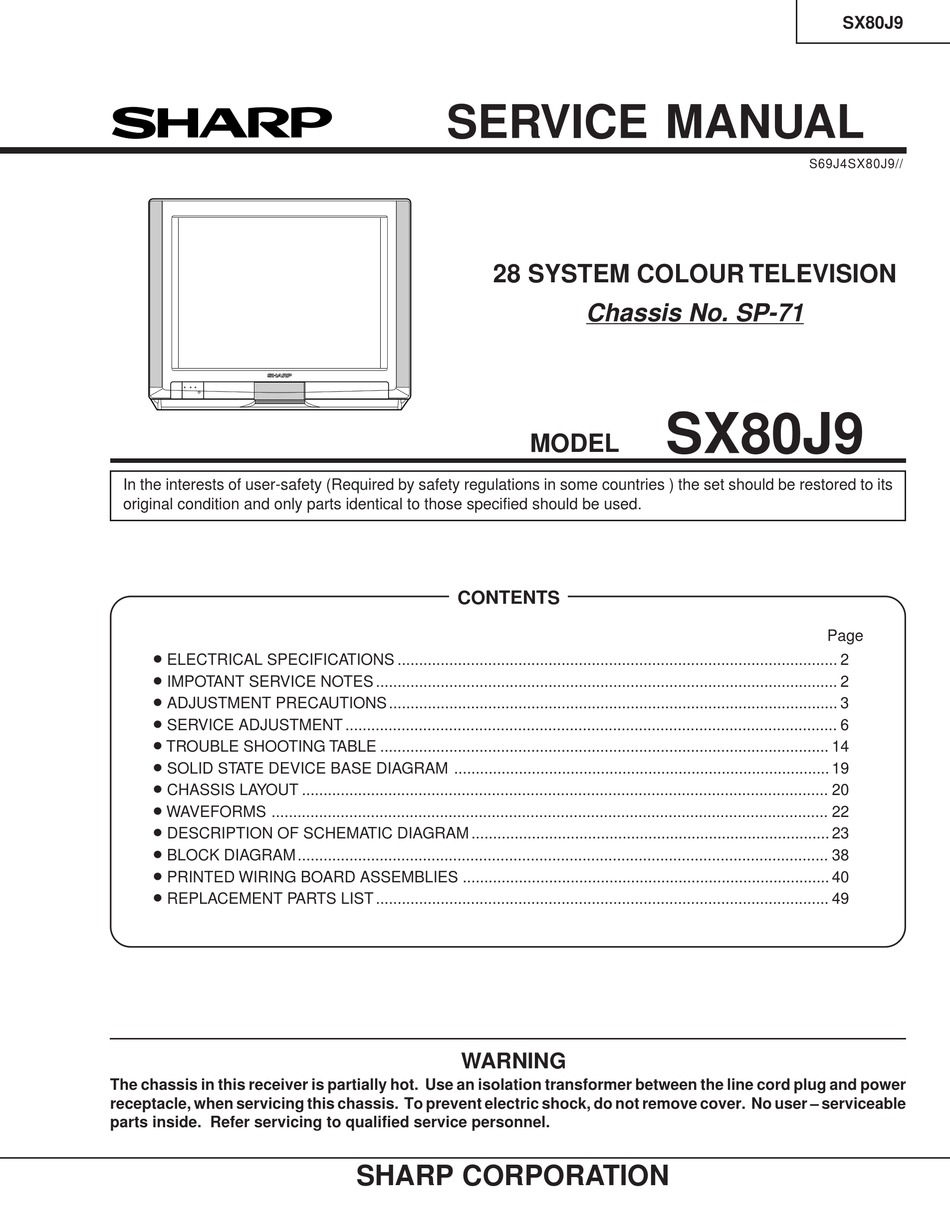 SHARP SX80J9 SERVICE MANUAL Pdf Download | ManualsLib