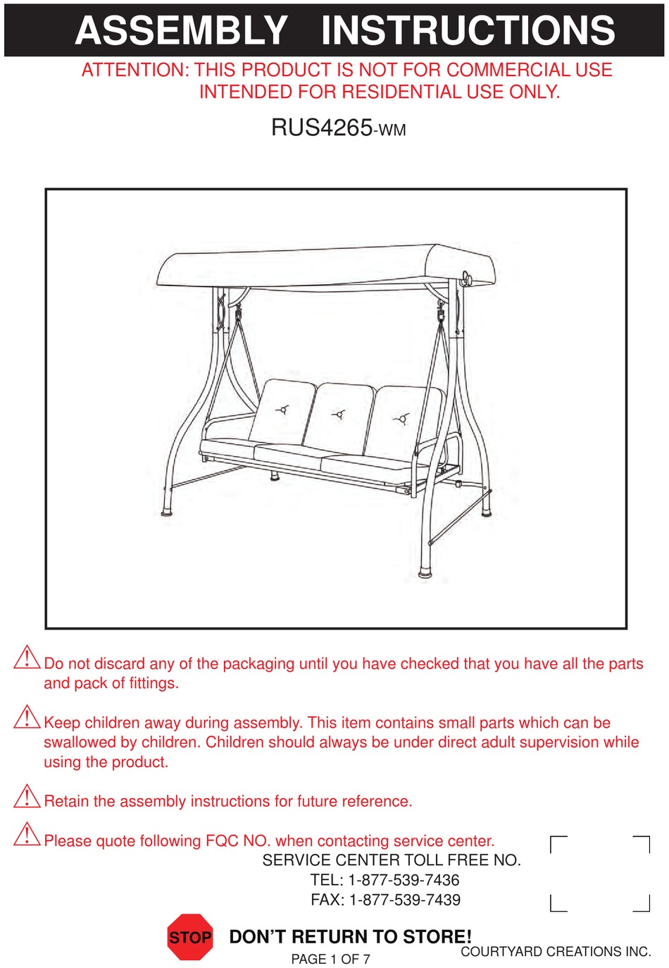 COURTYARD CREATIONS RUS4265-WM ASSEMBLY INSTRUCTIONS MANUAL Pdf ...