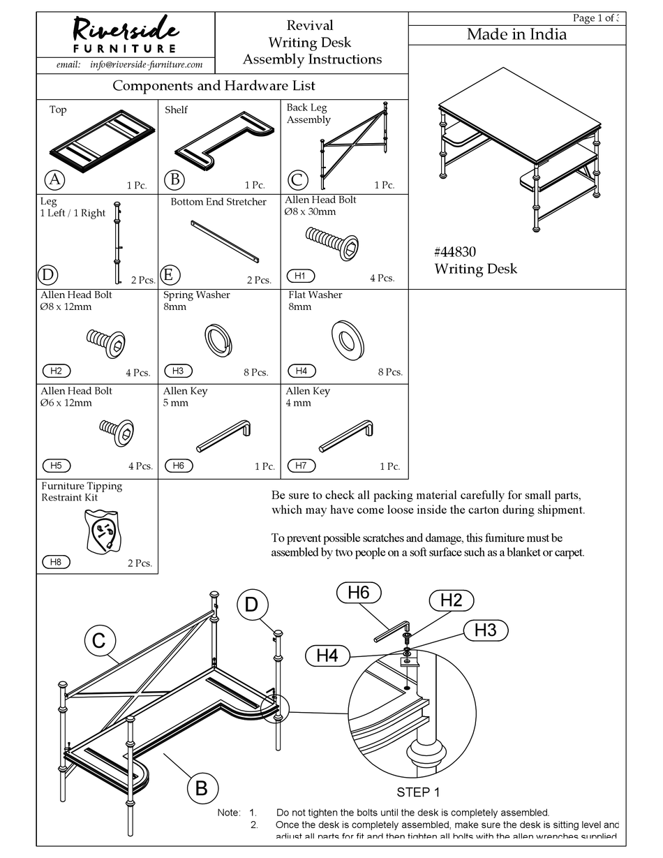 RIVERSIDE FURNITURE REVIVAL ASSEMBLY INSTRUCTIONS Pdf Download ManualsLib