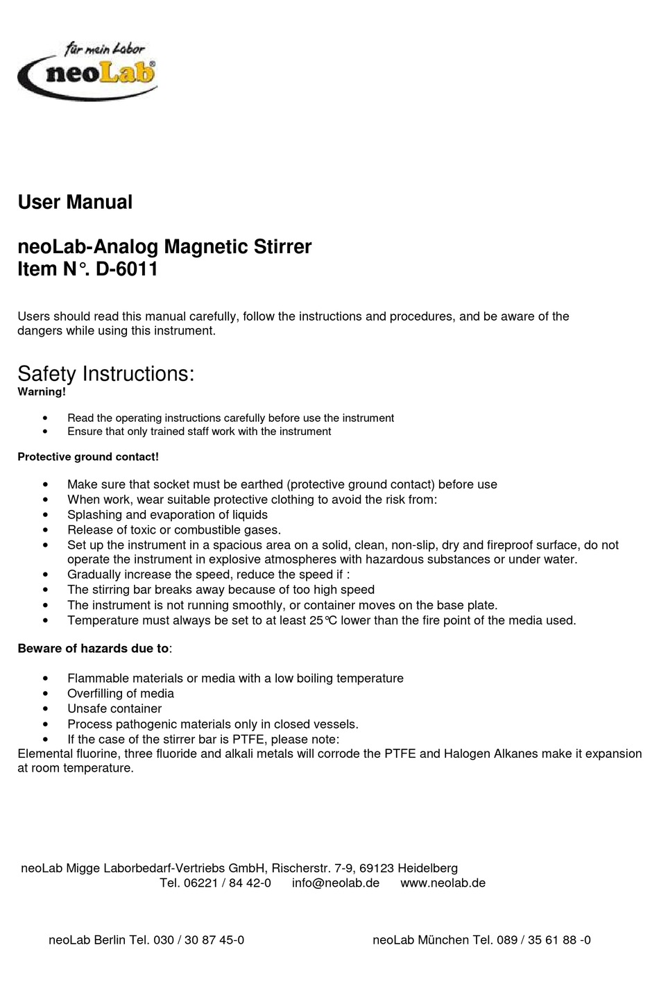 NEOLAB D6011 USER MANUAL Pdf Download ManualsLib